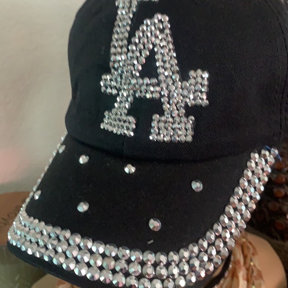 Los Angeles silver & black bling adjustable hat - Picture 2 of 5